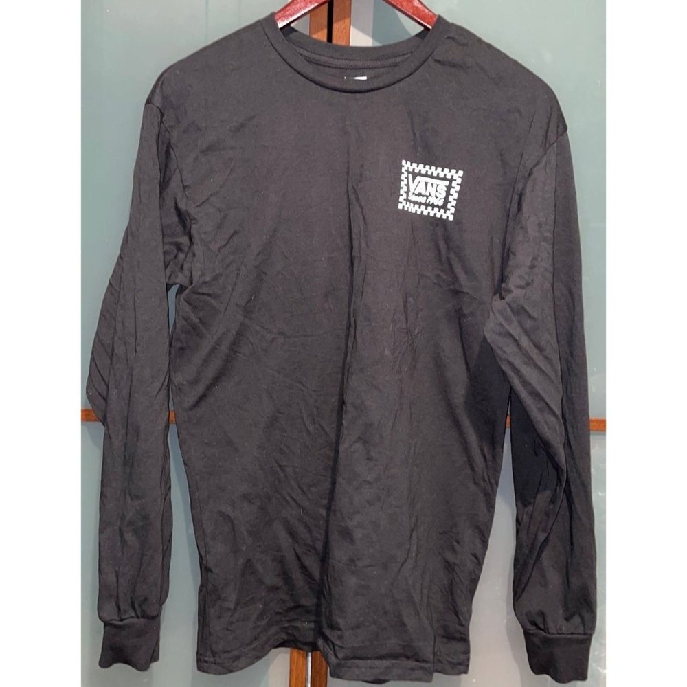 Vans Skate Skater Skateboard Black Checkered Logo Longsleeve T-Shirt Tee Size M